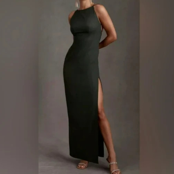 BHLDN Marta Crepe Dress Size 10 Forest Green High Neck Evening Wedding NWT $220 - Picture 12 of 12